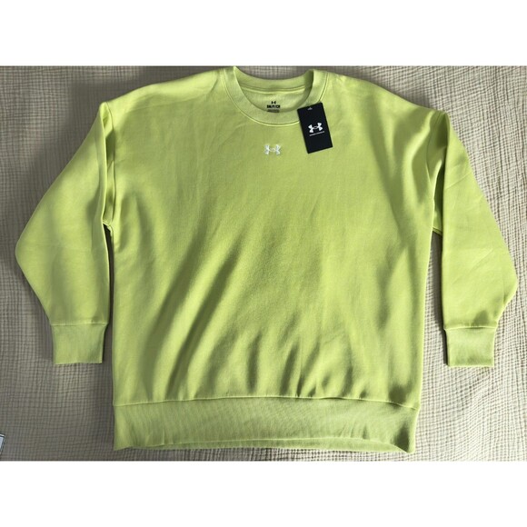 Under Armour Tops - NWT UNDER ARMOR Rival Yellow Green Fleece Crewneck Sweatshirt Womens Size Small